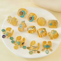 Luxury Dubai Gold Plated Couples Rings 21k Gold Color Italian Fashion Zirconia Ring Saudi Islamic Women Hip Hop Party Jewelry