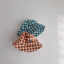 1PCS Fashionable Checkerboard Pattern Kids Bucket Hat Cute Plaid Baby Boys Girls Sun Hat Soft Kids Chilren Fisherman Panama Caps