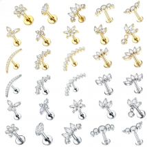 1Pc Titanium Ear Cartilage Stud Earrings for Women Internal Thread Zircon Flower Ear Lobe Tragus Helix Lip Rings Jewelry 16G