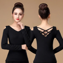 Latin Dance Top Women Sexy Modal Back Hollow Out Square Dance Suit Dancing Practice Clothes Female Adult Fitness Suit