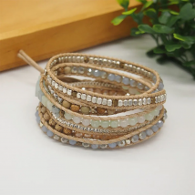 Amazonite Mix 5 Wrap Bracelet, Boho Beadwork 316 Stainless Steel Box Chain Unisex Bracelet Jewelry for Women Men Drop Shipping