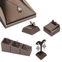 Brown PU Ring Earrings Pendant Necklace Jewelry Display Stand Set Tray Bangle Bracelet Storage Case Holder Organizer Kit