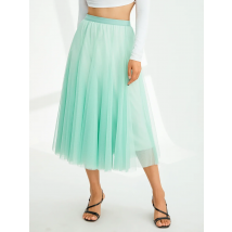 Fashion Women Ladies Solid High Waist Casual Lace Mesh Tulle Long Skirt Layered Maxi Summer Long Skirts