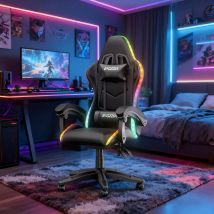 RGB Gaming Chair LED Lights and Ergonomic Computer Chair Reclining PU Leather High Back Video Game Chair Linkage Armrest