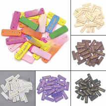 KALASO 50Pcs Wooden Handmade Design Label Tags Sewing 2 Holes Colorful Buttons Clothing Custom DIY Crafts Supplies Decor