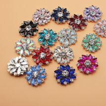 Exquisite 5Pieces 27mm Shiny Rhinestone Metal Flat Buttons DIY Silver Plated Simple Sewing Bow Clothing Decoration Accessories