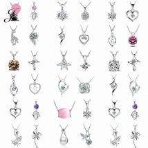 4pcs/Lot 925 Sterling Silver Jewelry Shiny Zirconia Flower Heart Pearl Pendant Necklace For Women Gift Birthday Wedding Party