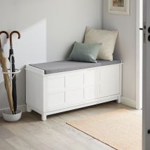 SoBuy FSR86-W panca portaoggetti con cuscino imbottito, piano basso, ingresso, scarpiera, con 2 ante scorrevoli