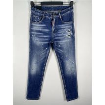 2025 Spring/Summer New D2 Jeans for Men, Washed, Scratched, Patched, Painted, Three Dimensional Cutting, Small Feet, Blue