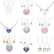 Qpeach 3Pack Heart Flower Butterfly Star Glitter Pendant Best Friend BFF Necklace of 3 for Girls Friendship Jewelry Gifts
