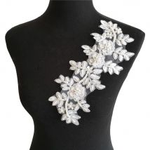 Folded yarns 3D flower Embroidery Venise Lace Fabric Dress Applique ABS pearl Needlework Sewing Trims DIY Lace Collar Accessory
