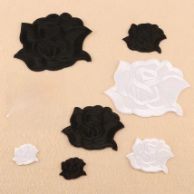 Self-adhesive Black White Rose Flower Embroidery Iron on Patches for Clothing Parent-child Clorhing Sticker Applique Hole Repair