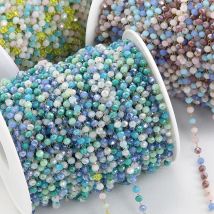 1meter 3.6mm Stainless Steel Chain Crystal Stone Beaded Chain Gold Color Coloful Beading Chains for Necklace Jewelry Making DIY