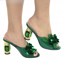 Latest Green Color African Pumps Shoe Summer High Heels Italy Women Wedding Shoes Rhinestone Elegant Women Summer Slipper Shoes