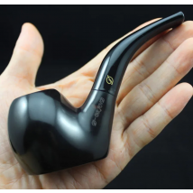 Flat Bottom Handmade Nature Ebony Wood Smoking Pipe Round Tobacco Wooden Smoke Pipe Gift 10pc 9mm Filters + Pouch + Holder #409S