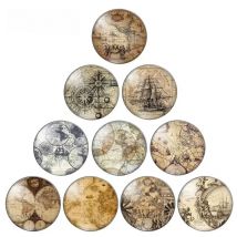 Vintage Navigation World Maps 10pcs 8mm/10mm12mm/18mm/20mm/25mm Round photo glass cabochon demo flat back Making findings