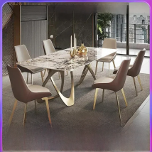 Rock Plate Rectangle Dining Table Set 6 Chairs Gold Home Decor Furniture Luxury Modern Concise Sintered Stone Kitchen Table
