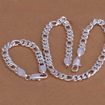 Aravant 925 Silver Simple 6MM 8MM Sideways Necklace Bracelet Chains For Men Women Fashion Jewelry