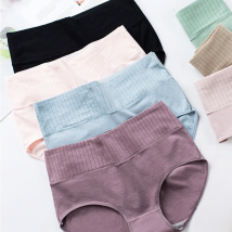 Cotton Women's Underwear Panties High Waist Briefs Solid Color Breathable Underpants Seamless Soft Lingerie Girls Fashion Briefs