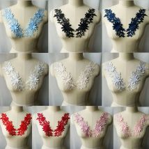2PCS White Black Red Blue 3D Flower Fabric Appliques Embroidered Gown Collar Sew On Patches For Wedding Decoration Dress DIY