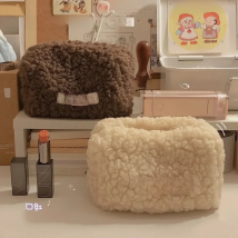 Lamb Hair Cosmetic Bag Plush Storage Cute Stationery Bag Large Capacity Travel Cosmetic Bag  Makeup Dropshiping