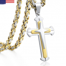 Cross Pendant Necklaces for Men Stainless Steel 3 Layer Knight Cross Mens Necklace Chain Gold Black Silver Color DDLKP179