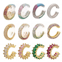 QMHJE 1 Piece Ear Clip on Earring Cuff Rainbow CZ Gold Silver Color Earing Jewelry Aretes Non Pierced Blue Black Clear Clipping