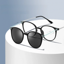 VICKY Magnetic Clip On Glasses Women Driving Polarised Round Pink Optical Myopia Eyewear Men Custom Prescription Glasses 2240