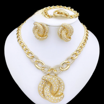 Dubai Nigeria Trending Jewelry Set For Women Luxury Design 18K Gold Plated Necklace Earrings Ring Bracelet Wedding Party Gift