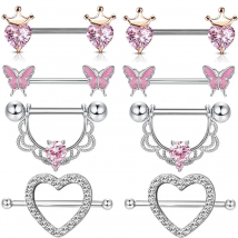 Stainless Steel Crown Nipple Piercing Set Heart Nipple Jewelry Bulk Crystal Nipple Ring Lot Piercing Pezon Body Jewelry Pack