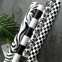 Modern PVC Black White Striped Self-adhesive Wallpaper Peel and Stick Contact Wall Sticker for Kitchen Bathroom Furniture Decor