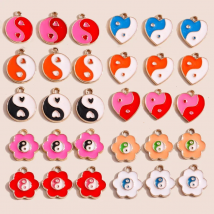 10pcs Enamel Heart Yin and Yang Charms Love Kongfu Tai Chi Charms Pendants for Bracelets Necklace DIY Jewelry Making Accessories