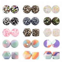 LOFCA 20pcs Tie dye leopard Terrazzo Dalmatian camo Silicone Loose Beads Teething Beads DIY Chewable Baby Safe Teether Round