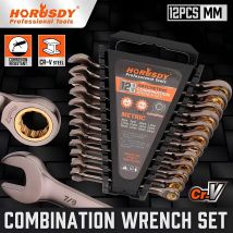 HORUSDY 12-teiliges Ratschenschlüssel-Set, metrische Schraubenschlüssel ‎ ‎ Vernickelung 8-19MM