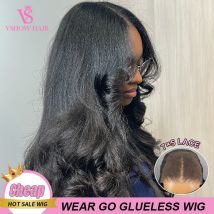 VSHOW Hair Kinky Straight Bye Bye Knots Wig 7x5 Wear And Go Glueless Wig Invisible Knots Pre Cut Pre Plucked Wig Human Hair