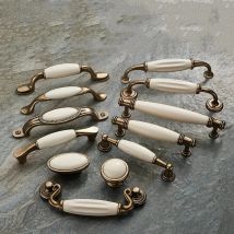NAIERDI Zinc Alloy Antique Bronze Ceramic White Cabinet Handles Drawer knobs Wardrobe Door Handle European Furniture Hardware
