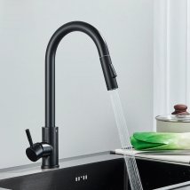 Black Kitchen Faucet Two Function Single Handle Pull Out Mixer  Hot and Cold Water Taps Deck Mounted