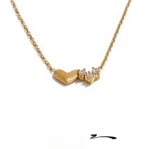 Yhpup Small Stainless Steel Zirconia Heart Love Thin Chic Necklace 18K Gold Color Delicate Sweet Gift Korean Jewelry Recommend
