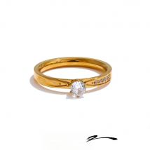 Yhpup 6789# Fashion Stainless Steel Bling Cubic Zirconia CNC Wedding Style Chic Ring 18K Gold Color Plated Finger Jewelry Gift