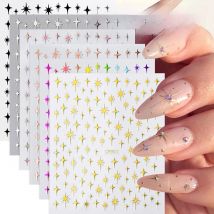 6Pcs Bright Star Adhesive Sticker Gold Laser Pink Glitter Starlight Sparkle Relief Nail Art Decoras Stickers Manicure Decals