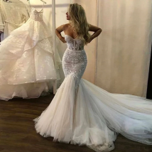 LORIE Lace Wedding Dresses Mermaid Strapless Boho Mermaid Bridal Gown Customized Princess Party Gown Puffy Tulle Bride Dress