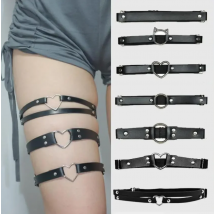 Newest Women Sexy Elasticity Harness Heart Fashion Bondage Goth Decor Garter Belt Thigh Harness Leather Lingerie for Stockings