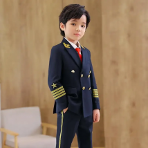 Flower Boys Pilot Uniform Suit Kids Formal Jakcet Pants Tuxedo Wedding Dress Children Birhtday Photograph Teenger Stage Costume