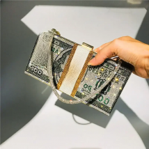 Luxury Money Clutch Rhinestone Purse 10000 Dollars Stack of Cash Evening Handbags Shoulder Wedding Dinner Bag 8 Color Wallet