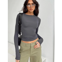 Women Casual Long Sleeve T-Shirts Spring Autumn Solid Slim Fit Pullovers Tees Shirts Female Streetwear Base Tees Tops  Casual