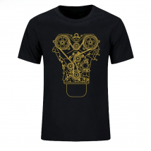 Men T Shirt 100% Cotton Brand New ENGINE DESIGN T-shirt Black JDM Tuner Decal Mechanic Tool Garage Piston Summer Tee Shirt