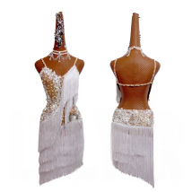 New Latin Dance Skirt Competition Skirt Performance Skirt Adult Custom White Tassel Embroidered Sexy Dance Skirt