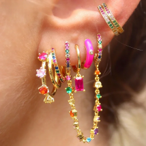 KEYOUNUO Gold Filled Stud Earrings Set For Women Ear Cuffs Colorful Zircon Dangle Hoop Earrings Fashion Party Jewelry Wholesale