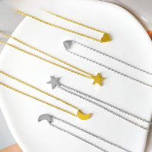 LUXUKISSKIDS Heart Star Moon Pendant Necklaces Tiny Charms Stainless Steel Choker Women/Girls Y2K Sweater Boho Jewelry Collares