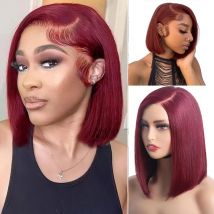 99j Burgundy Straight Bob Wig Virgin Human Hair 13×4 Lace Frontal Wig 200% Density Lace Front Wig Bob Wigs For Women on Sale